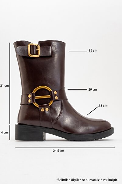 LuviShoes FİES Bordo Cilt Tokalı Fermuarlı Kadın Bot