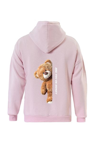 SOFTWAY Unisex Are You Ok Honey εμπριμέ φούτερ με κουκούλα με μαλακό φλις εσωτερικά - ΡΟΖ