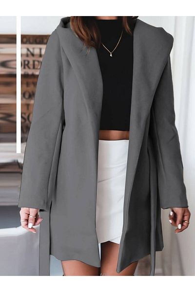 JANES Women's Long Sleeve Waist Belted Hooded Short Stamp Coat