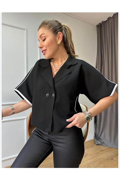 Sachistanbul Black Knitwear Short Sleeve Jacket