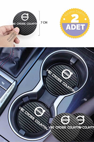 Kocamın Tasarımı Volvo V90 Cross Country Siyah Karbon Araç Bardak Altlığı Vol...