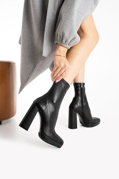 FOLLİNİ Kadın Streç Bot Siyah Deri