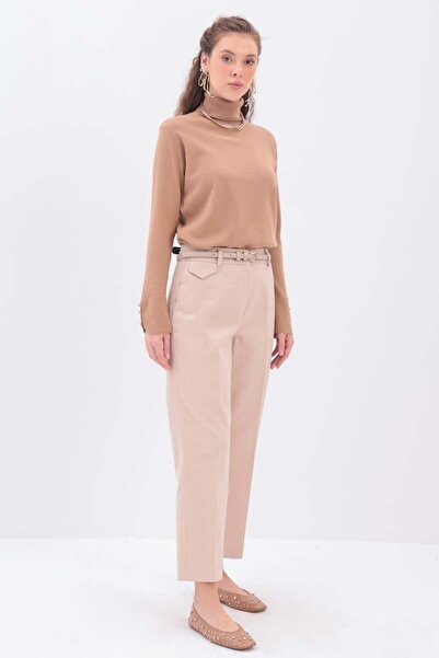 ALLDAY Μπεζ-Στολισμένο παντελόνι καρότο με κάλυμμα τσέπης