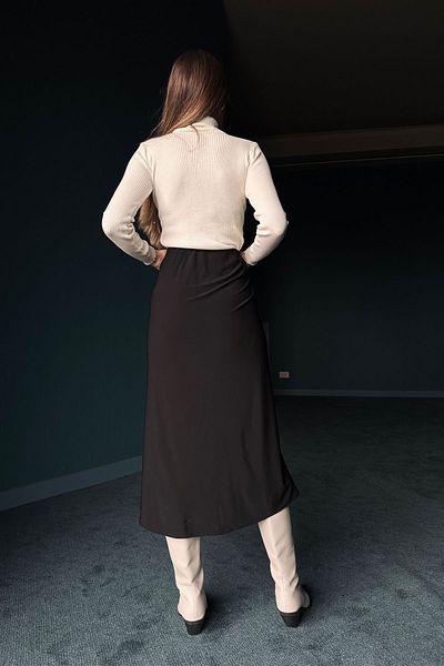 Seda Yalçın Atelier Black Front Gathered Midi Skirt