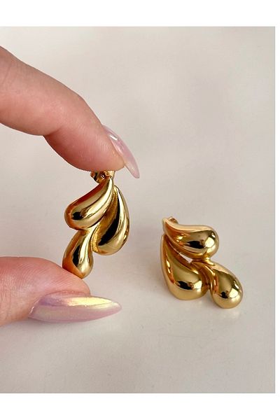 mos&more Far City Alya Gold Three Drops Women's Earrings