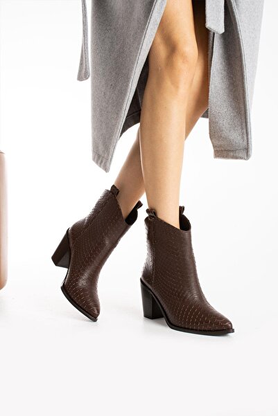 FOLLİNİ Γυναικείες μπότες από γνήσιο δέρμα σε καφέ χρώμα