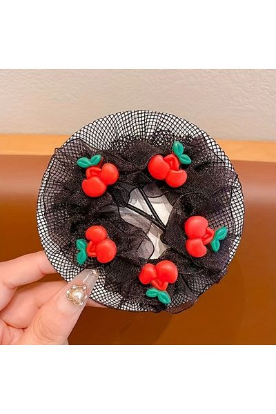 Efna Store Cherry Trendy Mesh Children's Buckle, Ballerina Bun Making Buckle