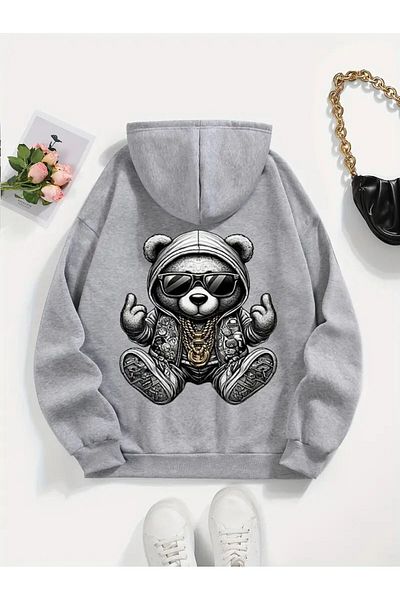 LAND MODA Φούτερ Unisex Panda με στάμπα με κουκούλα