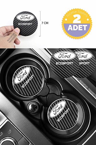 Kocamın Tasarımı Ford EcoSport Karbon 7 cm Bardak Altlığı 2 Adet Ford Ambleml...