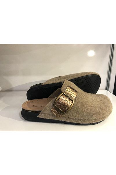 BENTO Women's Beige Felt House Slippers 3Ec00