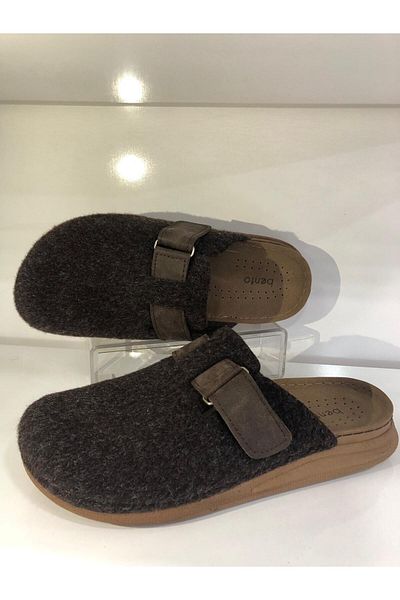 BENTO Men's Brown Felt House Slippers 86002