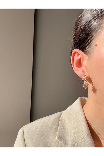 Ressia أقراط القطب المتلألئة ذات النجمة المزدوجة