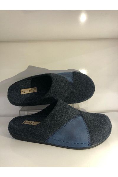 BENTO Men's Navy Blue Felt House Slippers 63006