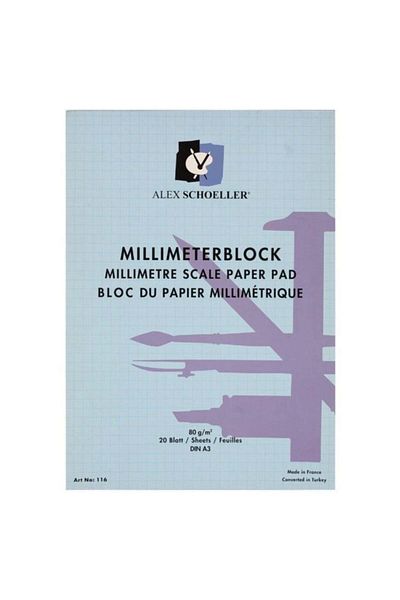 Alex Schoeller Blue Millimetric Block A3 20 Sheets