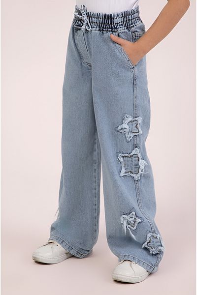 DMB BOYS & GIRLS Çaren Kids- Pantaloni din denim pentru fete, cu talie elastică, cu detaliu stea