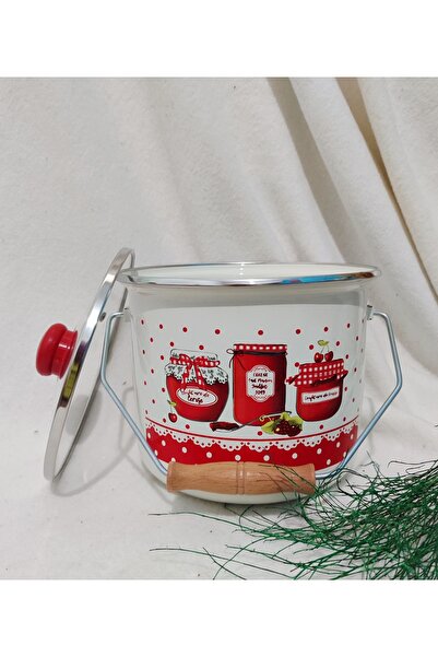 EBRULİEMAYE Red Jar Enamel Copper 3.8 Liters 20 cm Diameter Red Peak Milk Yogurt Pulses Flour Copper