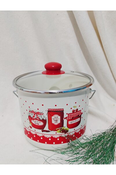 EBRULİEMAYE Red Jar Enamel Copper 3.8 Liters 20 cm Diameter Red Peak Milk Yogurt Pulses Flour Copper