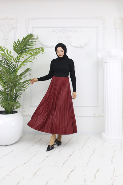 HANIMCA GİYİM Leather Slippers Skirt Standard Size