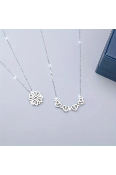 Redhead Zirkon Taşlı Çelik Açılabilir Kalp Ve Yonca Şık Kolye