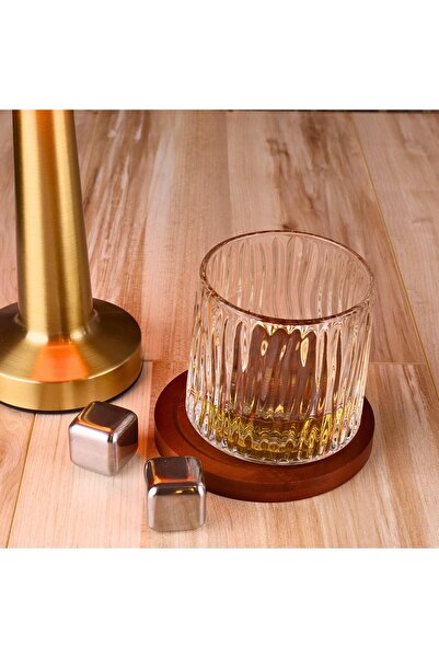 PERLOTUS 360 with Bamboo Cup Base °   Spinning Whiskey Glass and Steel Ice Cubes Set
