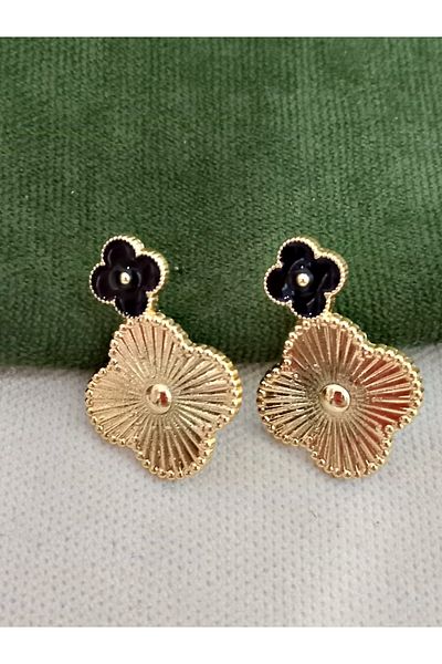 mos&more Black Enameled Gold Women's Earrings