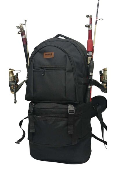 ROWAN ÇANTA Rowan Black Camping.Mountain Fisherman Travel Backpack - Size 70*34*27 cm