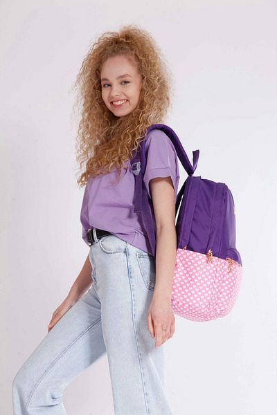 KAUKKO Geantă de școală cu dungi moale 41x26x18 violet (K1362)