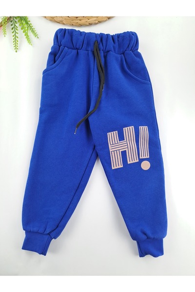 Butik Erkek Çocuk İkili Eşofman Takımı Cep Detaylı Eşofman Cepli Mavi Renk 3 İplik Şardonlu İçi Polarlı