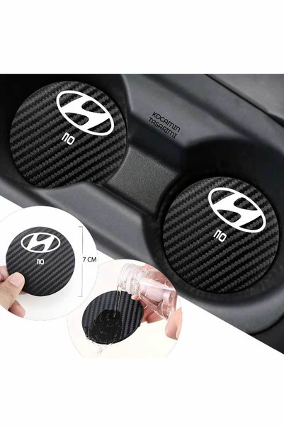 Kocamın Tasarımı For Hyundai I10 Model - 2 Pcs 7 cm Black Carbon Sport Coasters