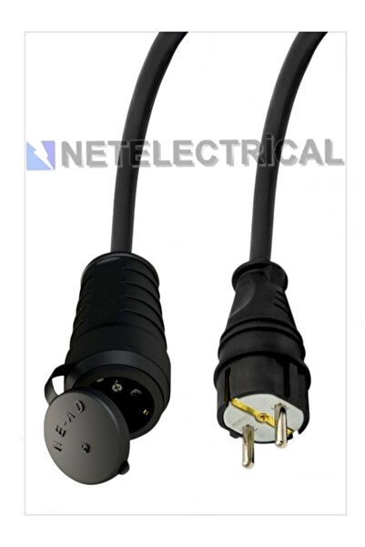 NETELECTRİCAL Kauçuk Tekli Topraklı Ara Uzatma Kablosu 4 METRE 3x2.5 Mm² Ttr Kalın Siyah Kablolu