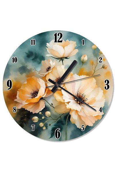 karizmart White Flower Bouquet Decorative Wall Clock