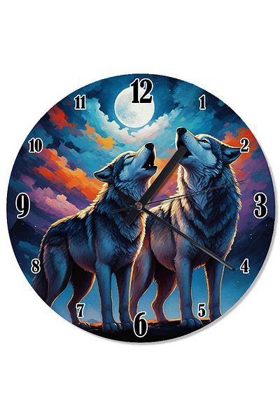 ekart Two Wolves in Moonlight Design Wall Clock