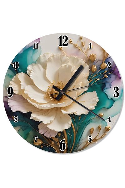 karizmart White Flower and Details Shaped Wall Clock