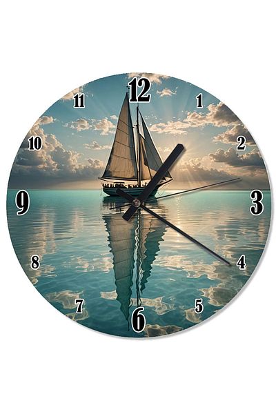 karizmart Sailing Ship Lake Landscape Special Design Wall Clock