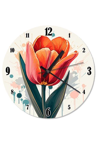 karizmart Red Tulip Silent Wall Clock