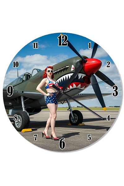 karizmart Old Warplane and Women's Special Design Wall Clock