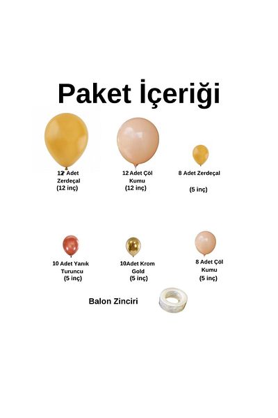 Organizasyon Pazarı 60 Pieces Chrome Gold-Burnt Orange-Turmeric-Desert Sand Balloon Chain Set