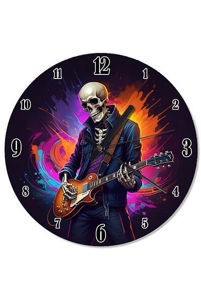 karizmart Skeleton Playing Guitar (Orange) Shaped Wall Clock