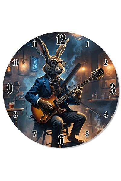 karizmart ساعة حائط تناظرية على شكل أرنب يعزف الجيتار