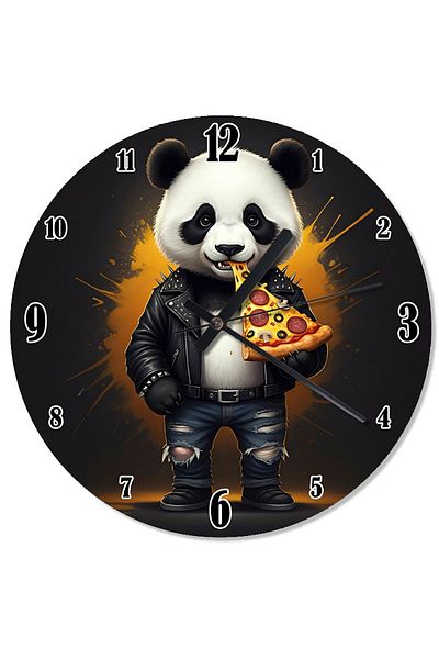 karizmart Panda Eating Pizza Special Design Wall Clock