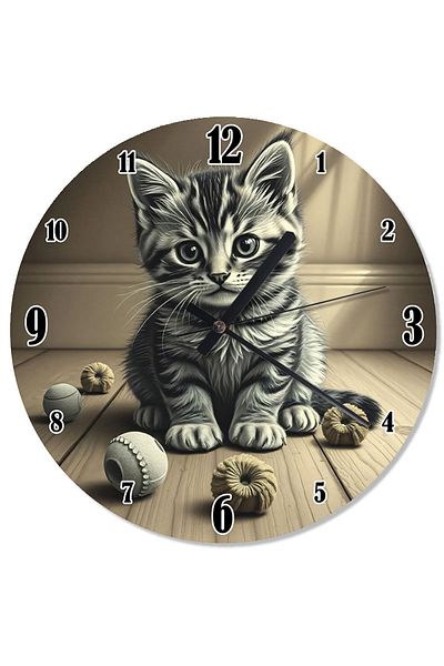 karizmart Cat Playing with Balls Wall Clock with Fleas