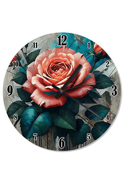 karizmart Red Rose Flower Patterned Wall Clock