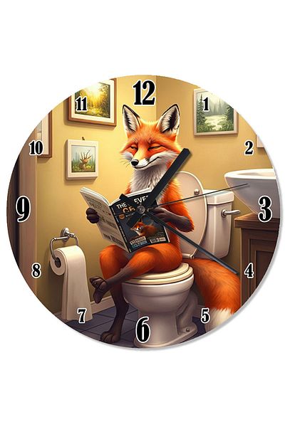 ekart Fox Reading Newspaper in the Toilet Design Wall Clock