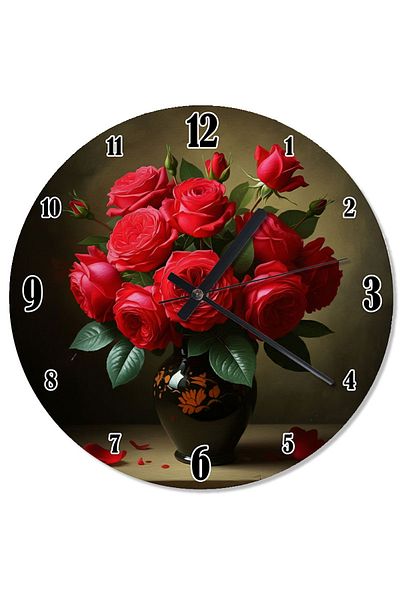 ekart Red Rose Vase Printed Wall Clock
