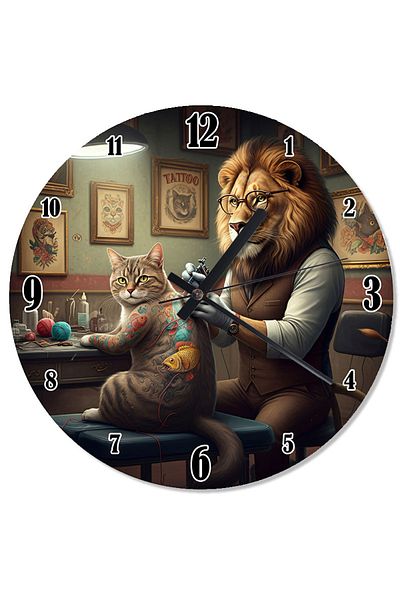 karizmart Tattooist Lion and Cat Flowing Wall Clock