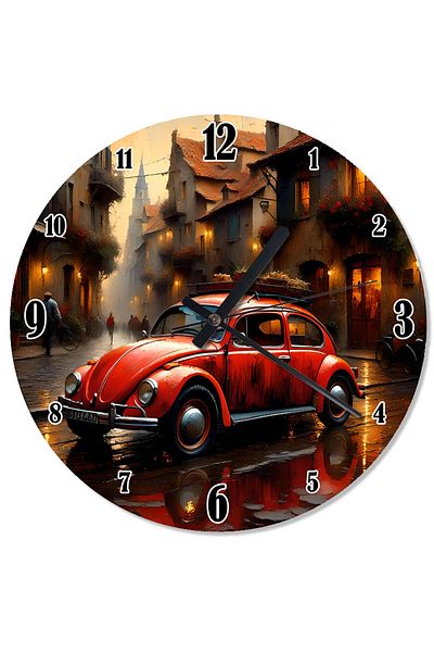 karizmart Red Vosvos Car Printed Wall Clock