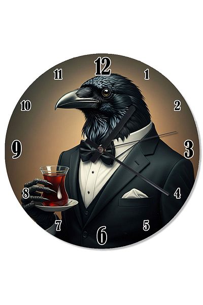 karizmart Tuxedo Crow and Tea Silent Wall Clock