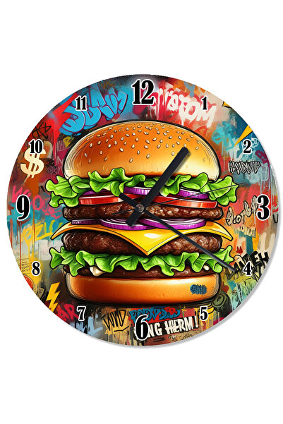 ekart ساعة حائط صامتة ملونة بتصميم الهامبرغر العملاق، تصميم ممتع وأنيق