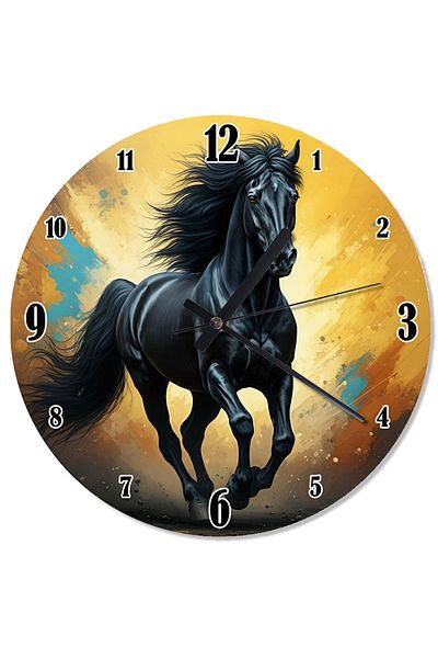 karizmart Black Horse Analog Wall Clock at Full Moon