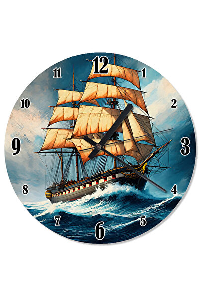 karizmart ساعة حائط على شكل بحر عاصف ومركب شراعي